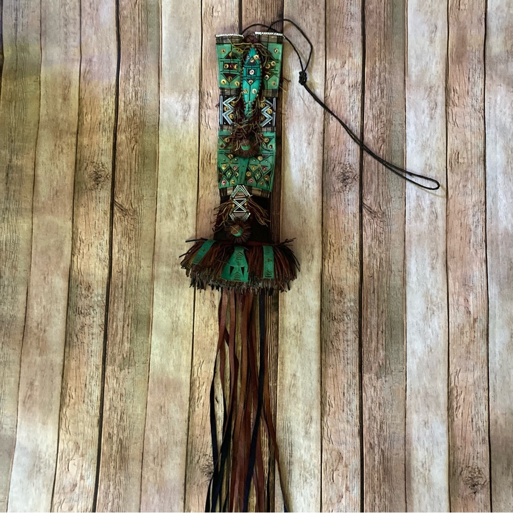 Handcrafted Tribal Blue, Green, and Brown Leather Bag original craftsmanship